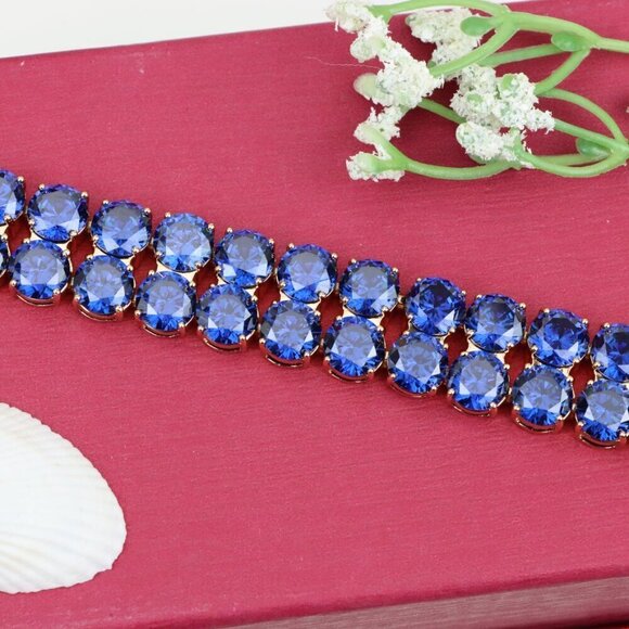 "Double Row Blue Stone Rose Gold Bracelet with Bold Glam Look, XPBL0823 - Picture 10 of 12
